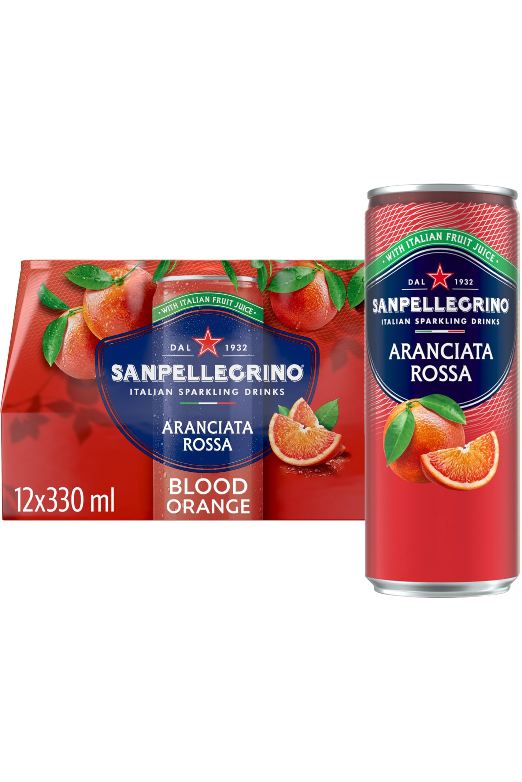 San Pellegrino Italian Sparkling Blood Orange Canned Soft Drink for Light Enjoyment at Home and On-the-Go | 12 x 330ml, 